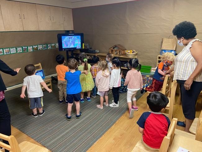 Campers at 86th Street participate in the Chickenshed NYC show via Zoom.  