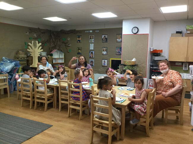 End-of-year pizza lunch with the 86th Street full-day Green Room students (and teachers)!