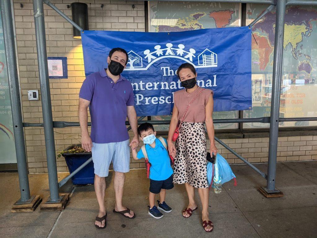 A family celebrating 86th Street's opening day, and proudly following school protocol!  As we did last year, adults and children will wear masks inside the school and its classrooms throughout the school year.  