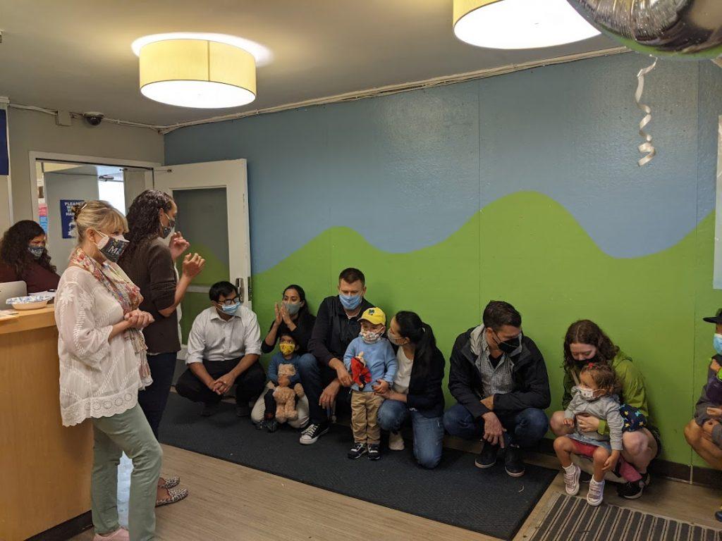 The Red Room teachers at 76th Street welcome parents, caregivers, and students in the lobby of our building.  On the first day, adults accompanied our youngest preschoolers to their classrooms.  On the second day, the children were dropped off at the door and escorted to the classroom by their teachers.