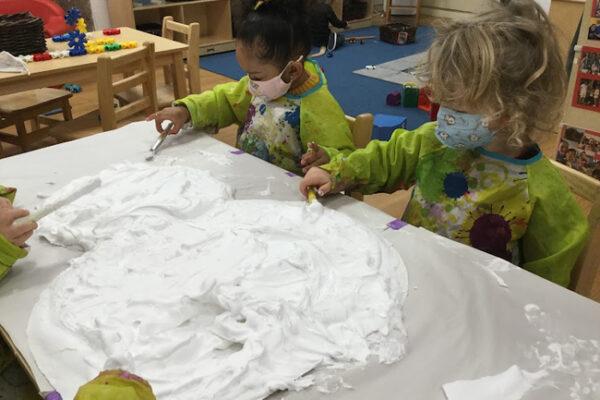 Do you want to build a snowman? The Red Room at 86th Street did, using shaving cream for snow. A fun sensory experience!