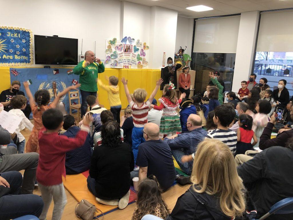 Parents, children, and teachers came together in the gym 