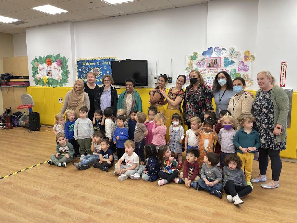 Members of the Ajna Dance Company visited IPS in November to celebrate Diwali.  We read a story about Diwali, watched a dance performance, and then joined in to dance as well! Here, the Red and Green Room teachers and students pose with the Ajna dancers.