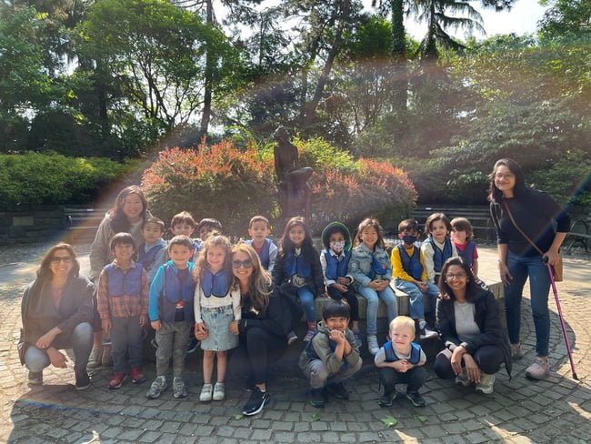 The Pre-K children pose with some of the parents on their trip to release their butterflies!
